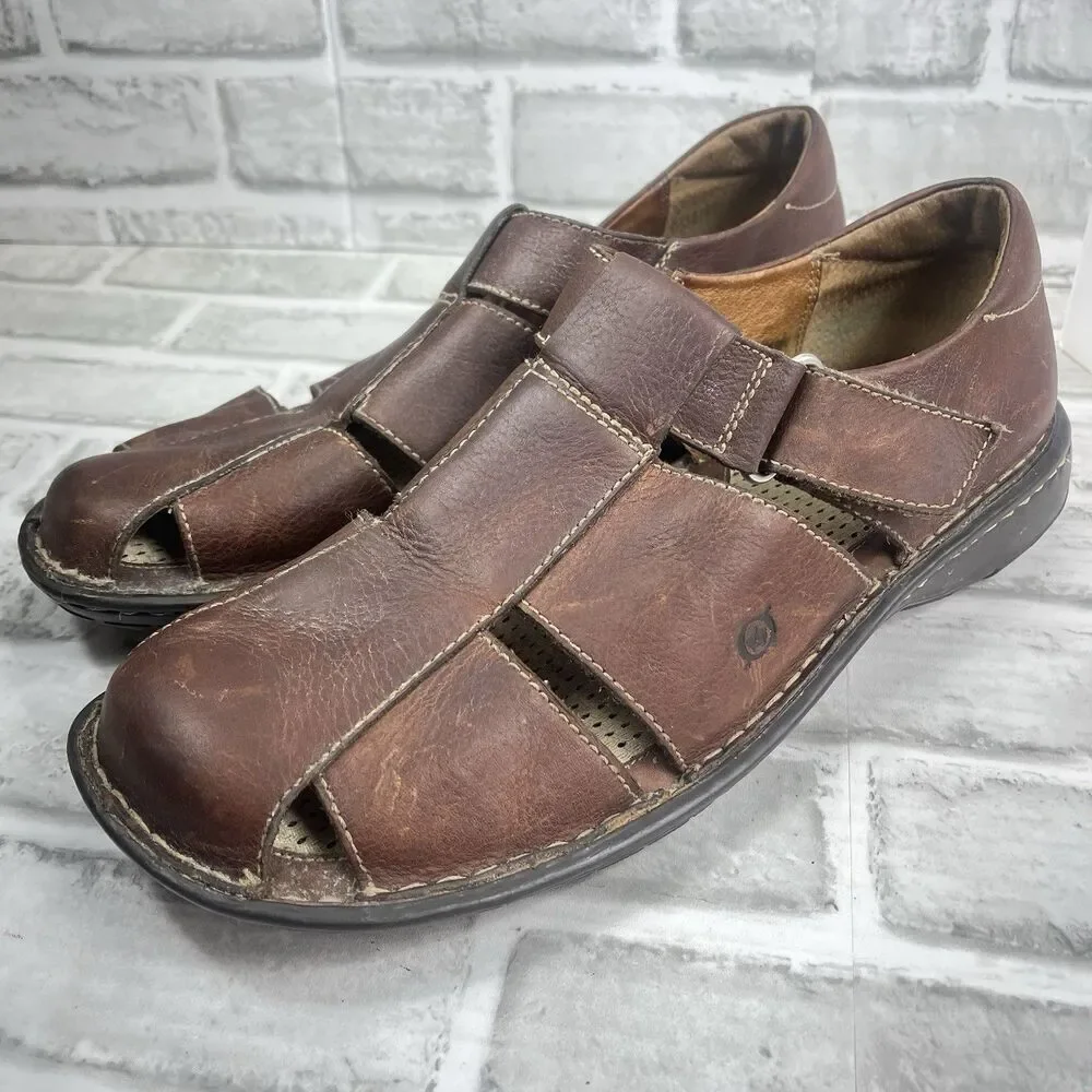 Born Fisherman Men’s Size 11 Brown Leather Closed Toe Vintage Boat Sandals